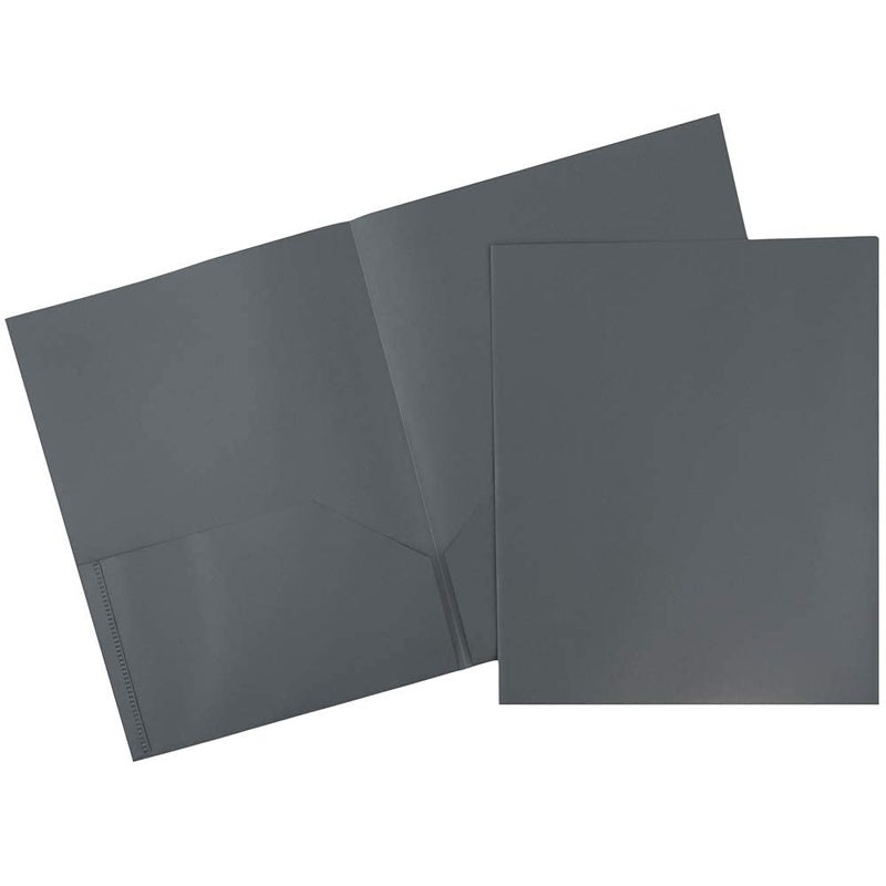 JAM PAPER Plastic 2 Pocket POP Folders - Durable School Folders - Grey - 6/Pack - Image 1